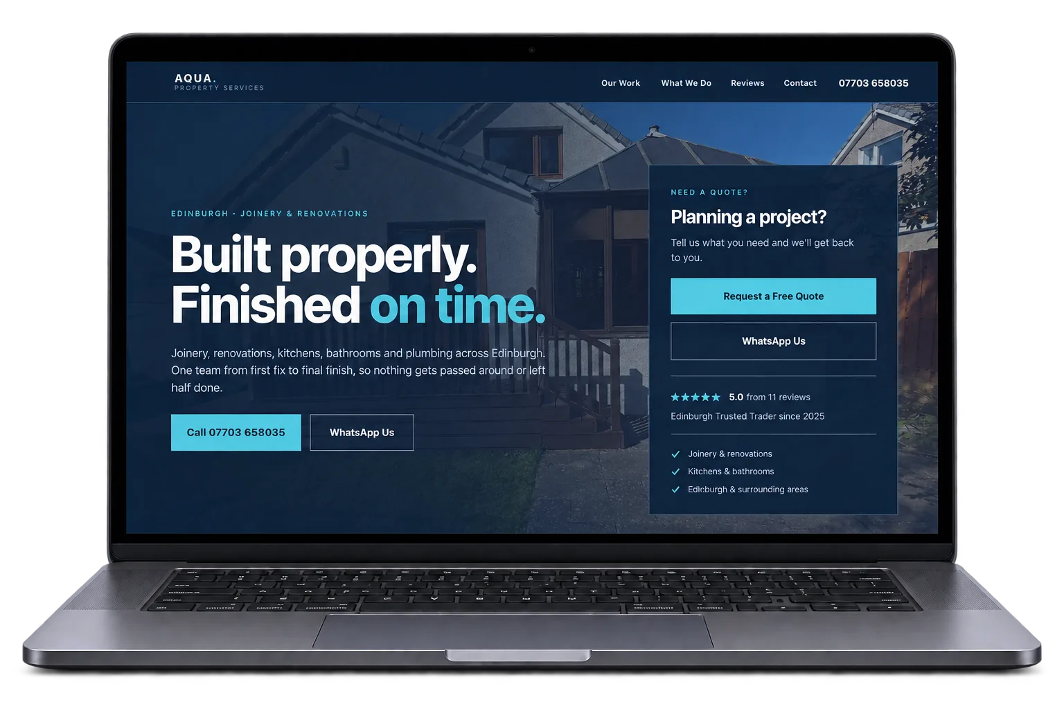 Aqua Property Services website displayed in a professional laptop mockup